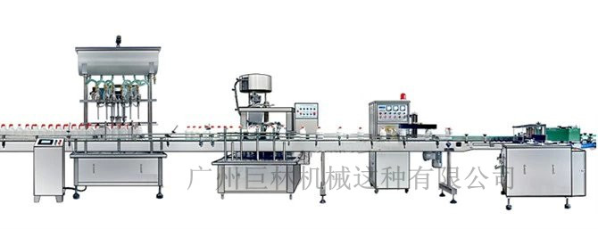 直列式裝機、自動鎖蓋機、鋁箔封口、糨糊貼標灌裝線 